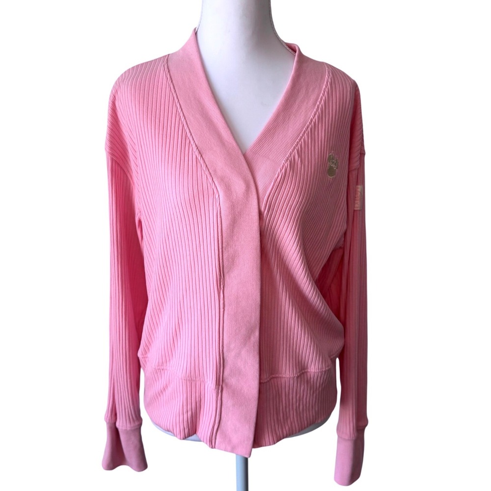 2026 Disney Parks Pink Minnie Mouse Ribbed Embroidered Cardigan Snap Front Small